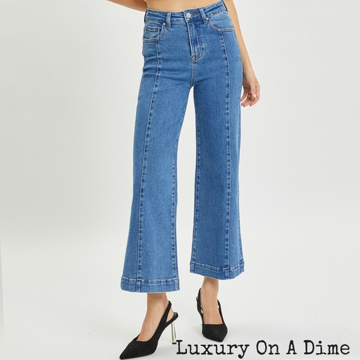 RISEN High-Rise Jeans Retro Wide Leg Front Seam Boyfriend Denim Pants