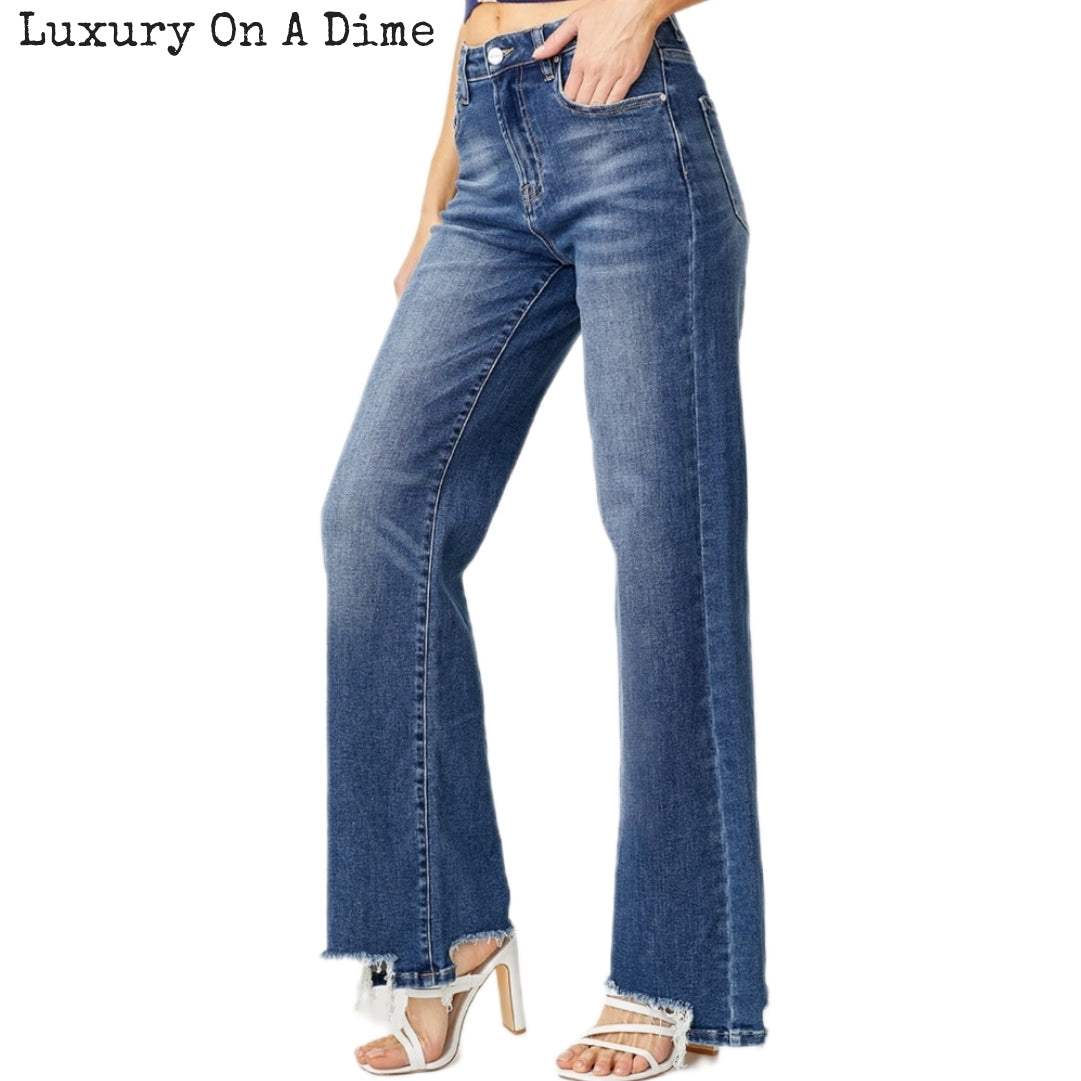 RISEN High-Rise Jeans Retro Ultra Wide Leg Distressed Torn Boyfriend Denim Pants