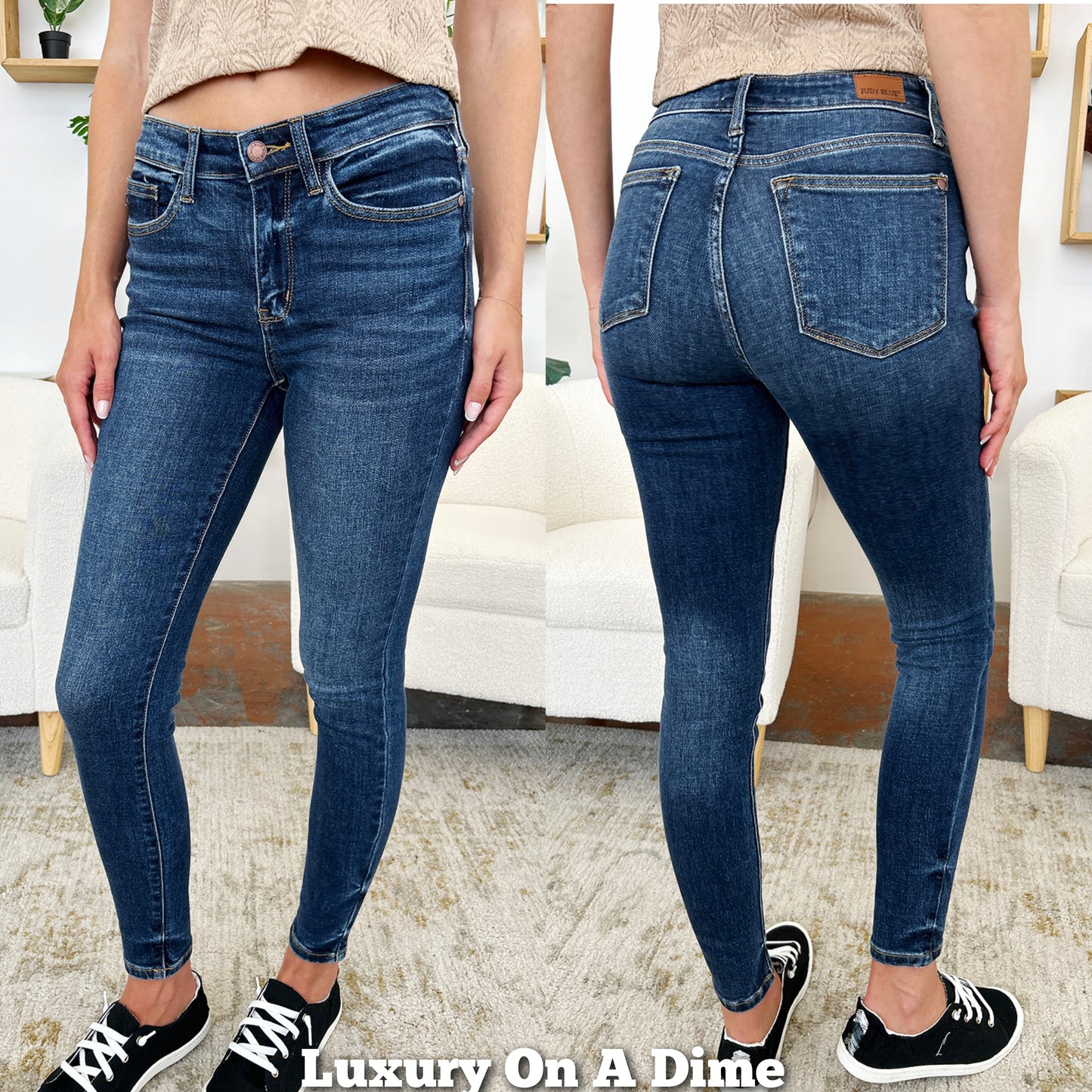 Skinny Judy Blue High-Rise Waist Denim Handsand Jeans Slim Stretchy Ankle Pants