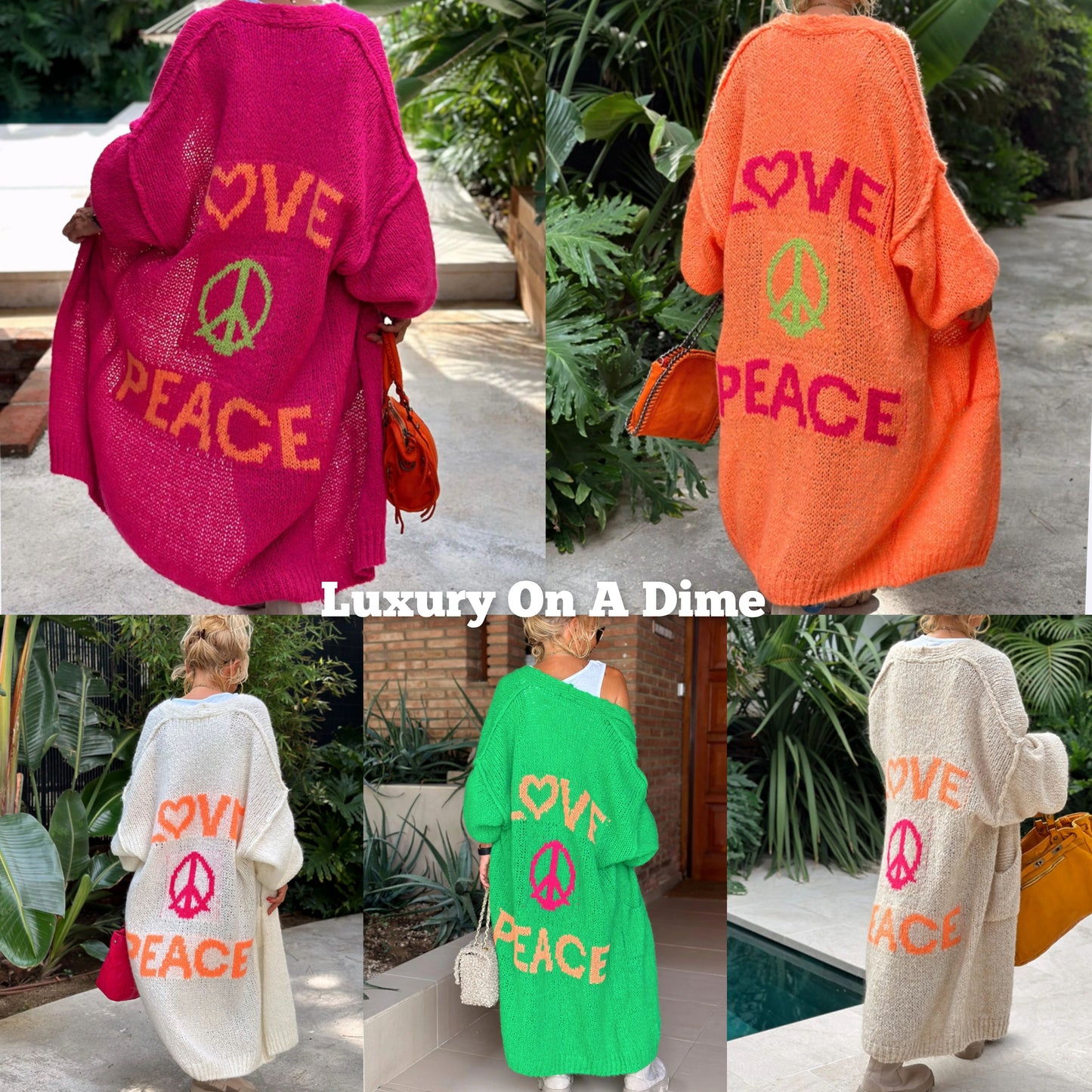 LOVE PEACE Oversized Knit Exposed Seam Longline Patch Pocket Duster Long Cardigan