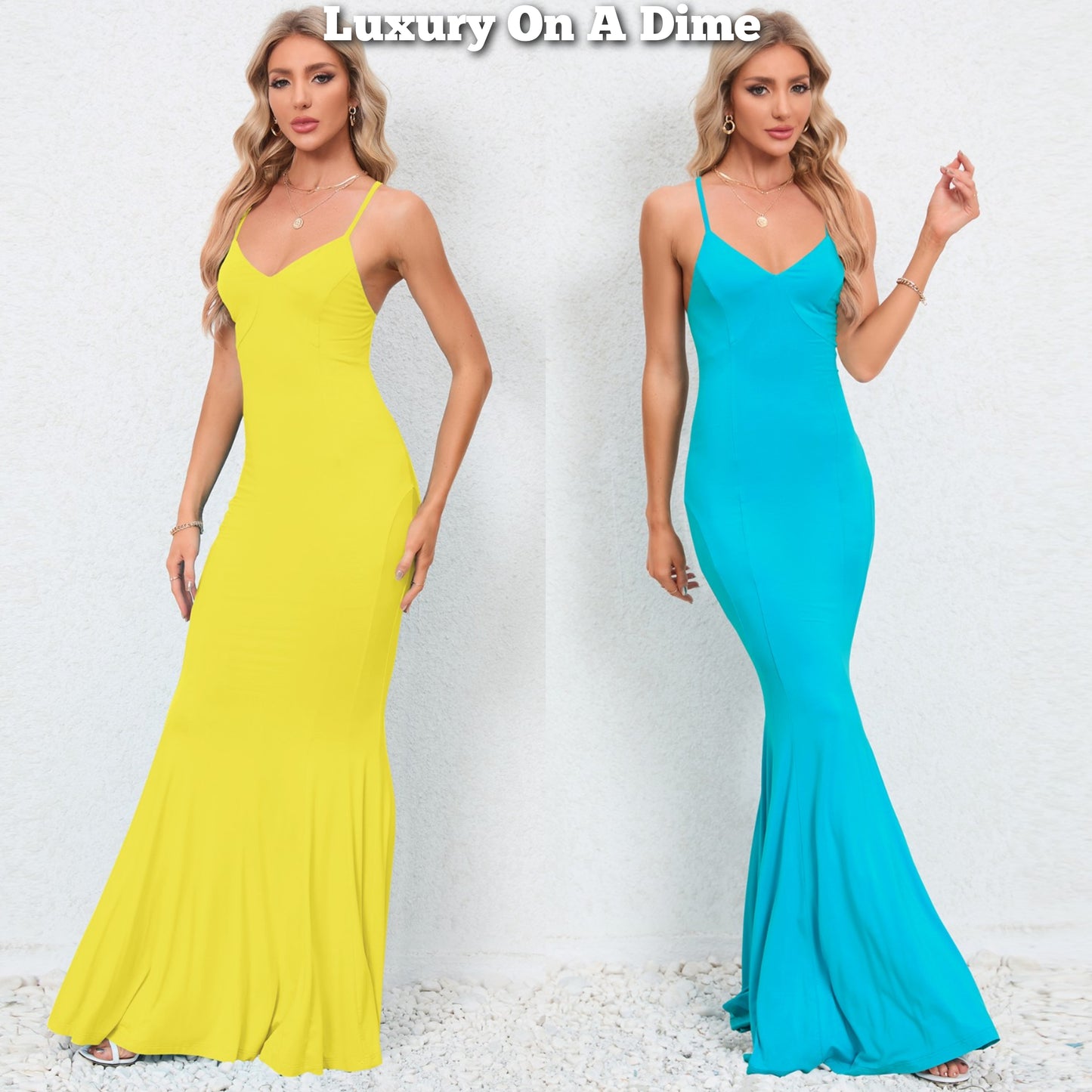 Elegant Spaghetti Open Cross Back Maxi Mermaid Fishtail Formal Long Party Dress