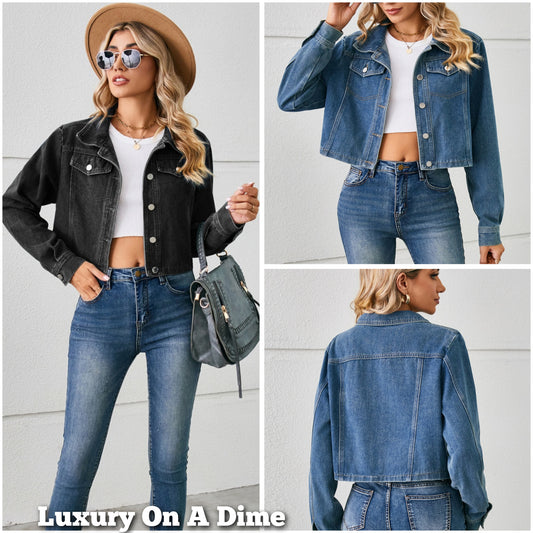 Classic Denim Jacket Blue Jean Long Sleeve Button-up Collar Casual