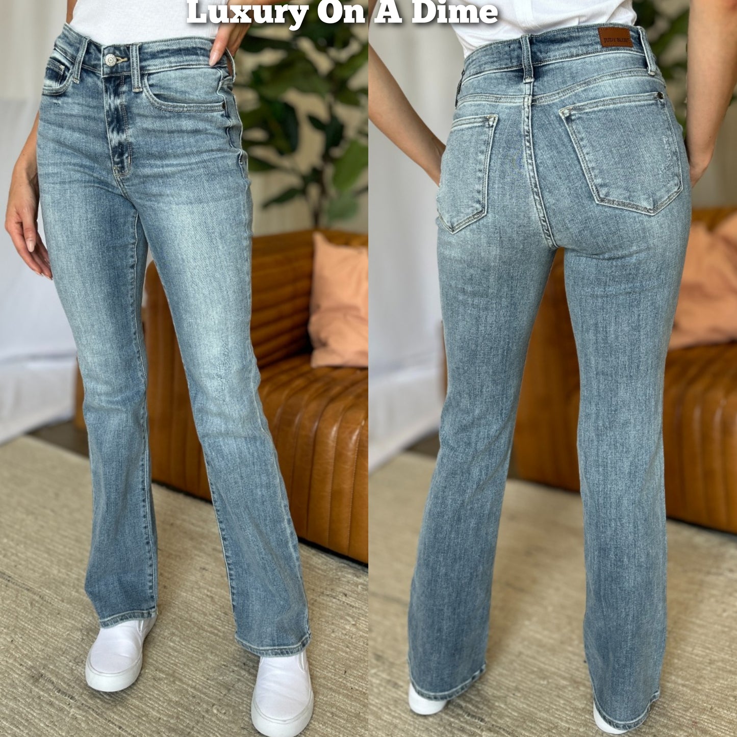 Judy Blue Mid-Rise Waist Bootcut Classic Stone Wash Jeans Slim Fit Stretch Denim Pants