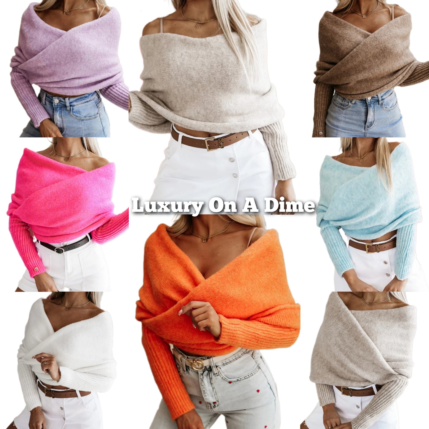 Twisted Knit Wrap Crop Top Bardot Off-shoulder Ribbed Long Sleeve Soft Sweater Shirt