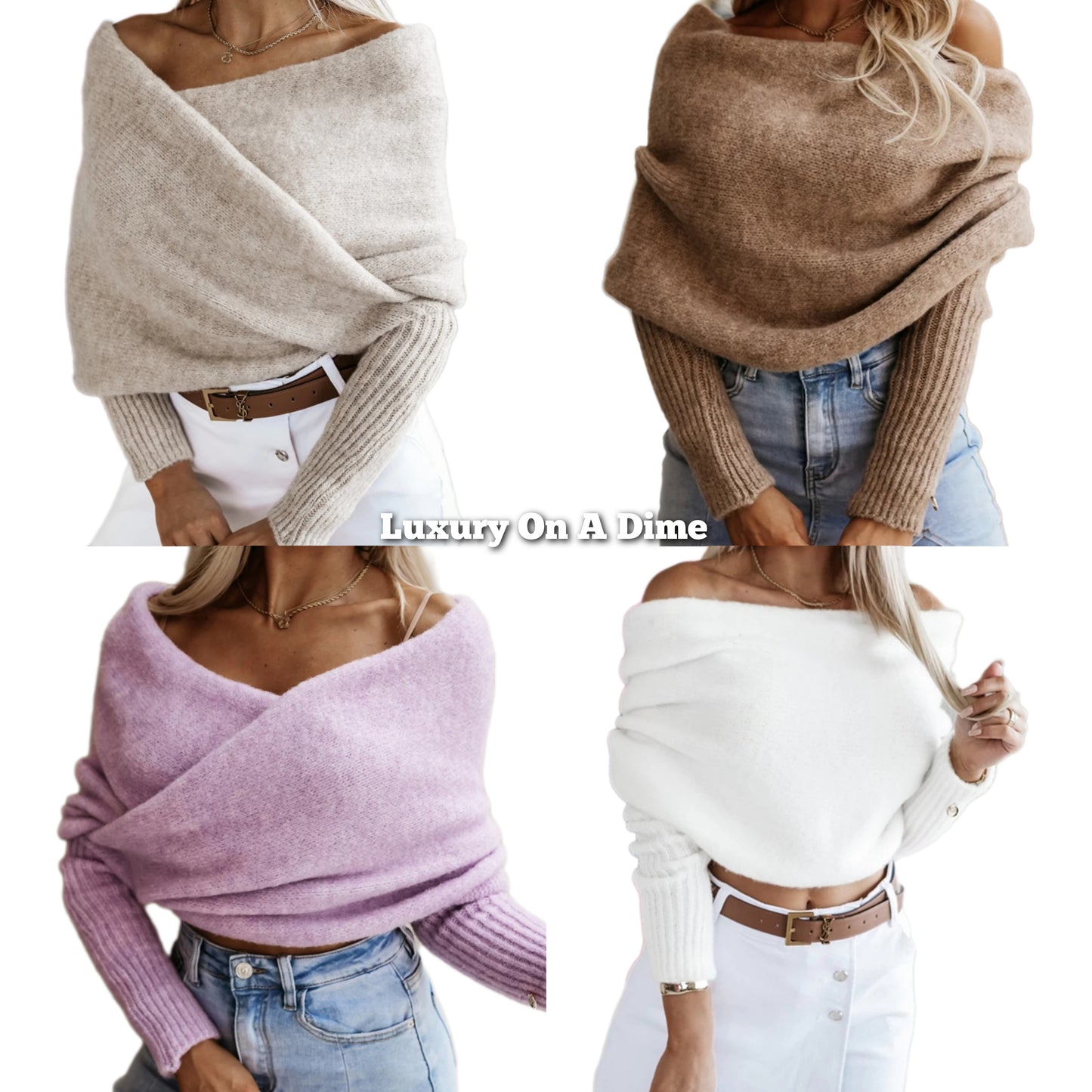 Twisted Knit Wrap Crop Top Bardot Off-shoulder Ribbed Long Sleeve Soft Sweater Shirt