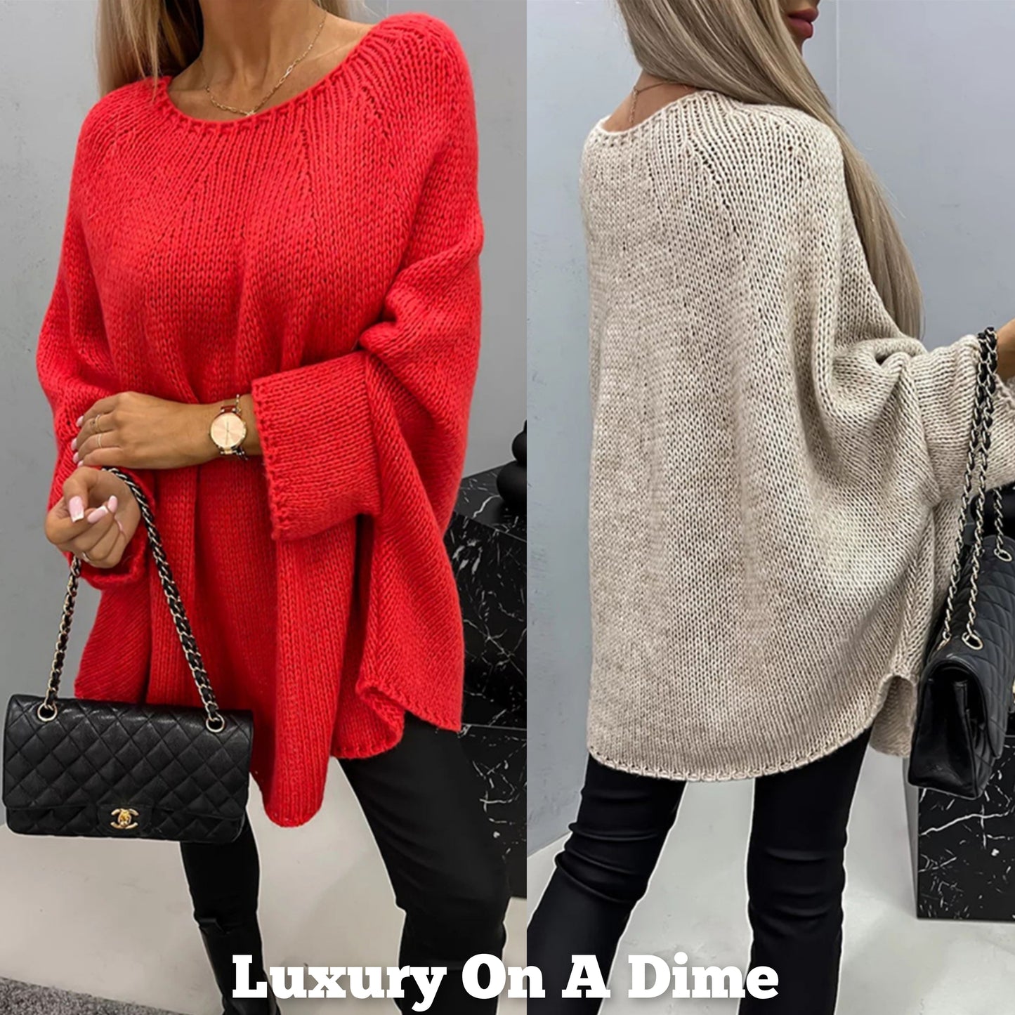 Oversized Knit Top Batwing Baggy Long Pullover Sweater Poncho Shirt Round Neck