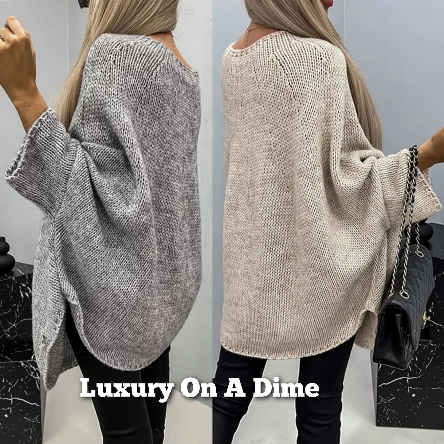 Oversized Knit Top Batwing Baggy Long Pullover Sweater Poncho Shirt Round Neck