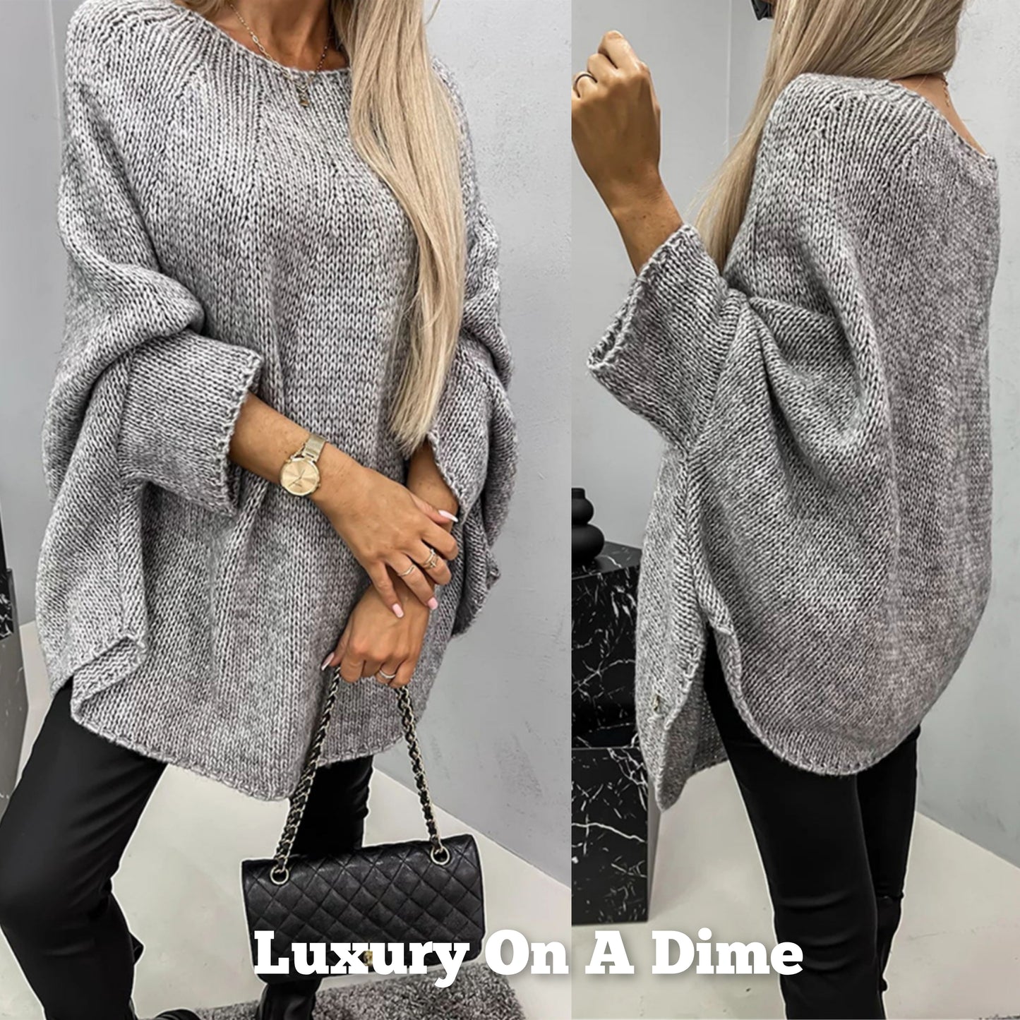 Oversized Knit Top Batwing Baggy Long Pullover Sweater Poncho Shirt Round Neck