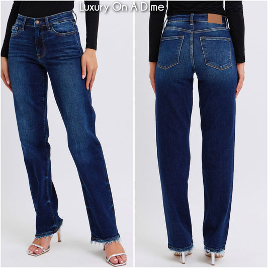 Judy Blue Straight Leg Classic High-Rise Boyfriend Jeans Relaxed Denim Pants