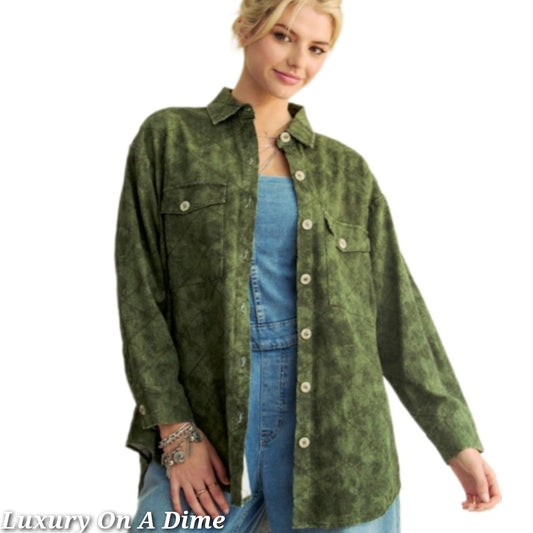 Davi & Dani Denim Shacket Diamond Quilt Stitching High Low Oversized Jean Shirt Jacket