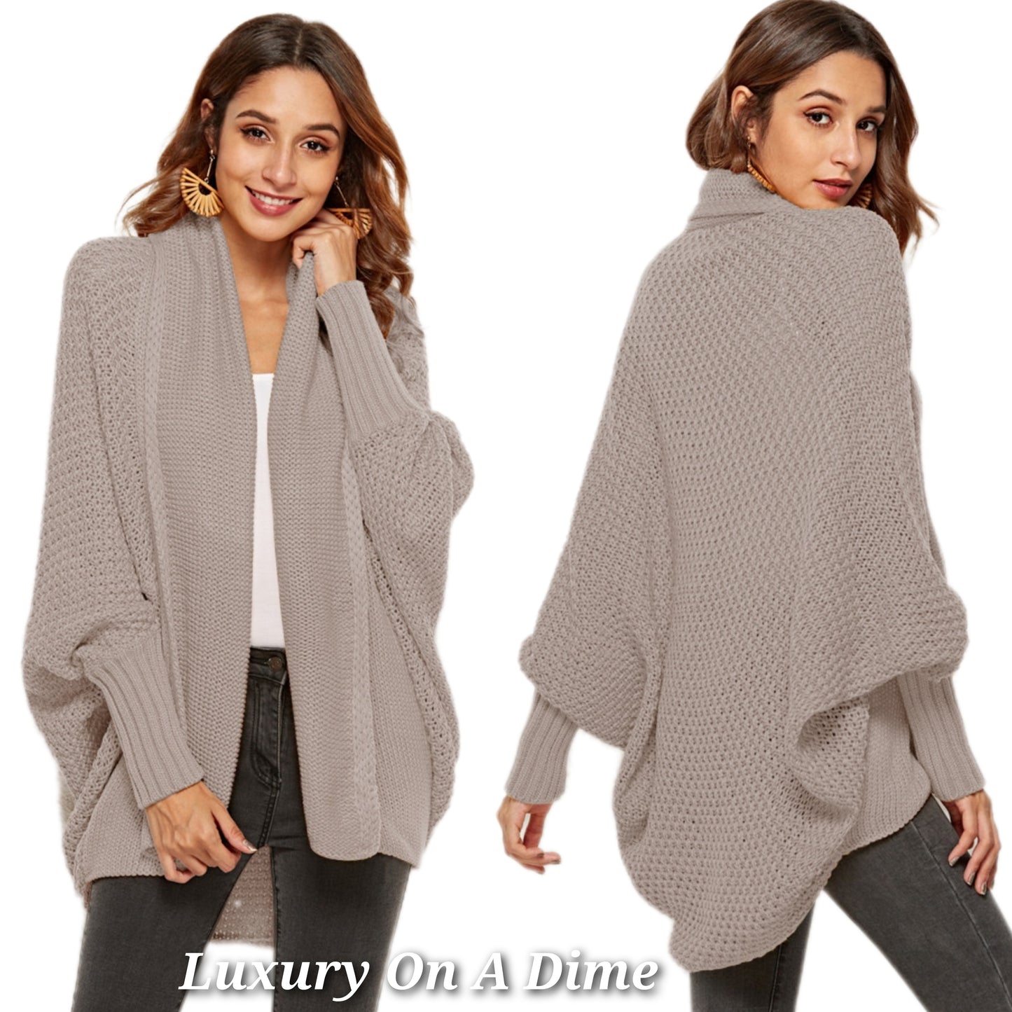 Oversized Knit Cardigan Batwing Sleeve Lightweight Baggy Open Front Sweater