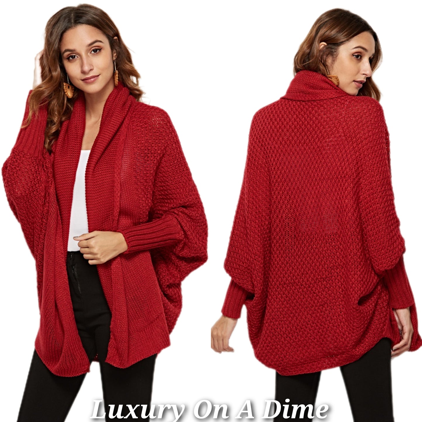 Oversized Knit Cardigan Batwing Sleeve Lightweight Baggy Open Front Sweater