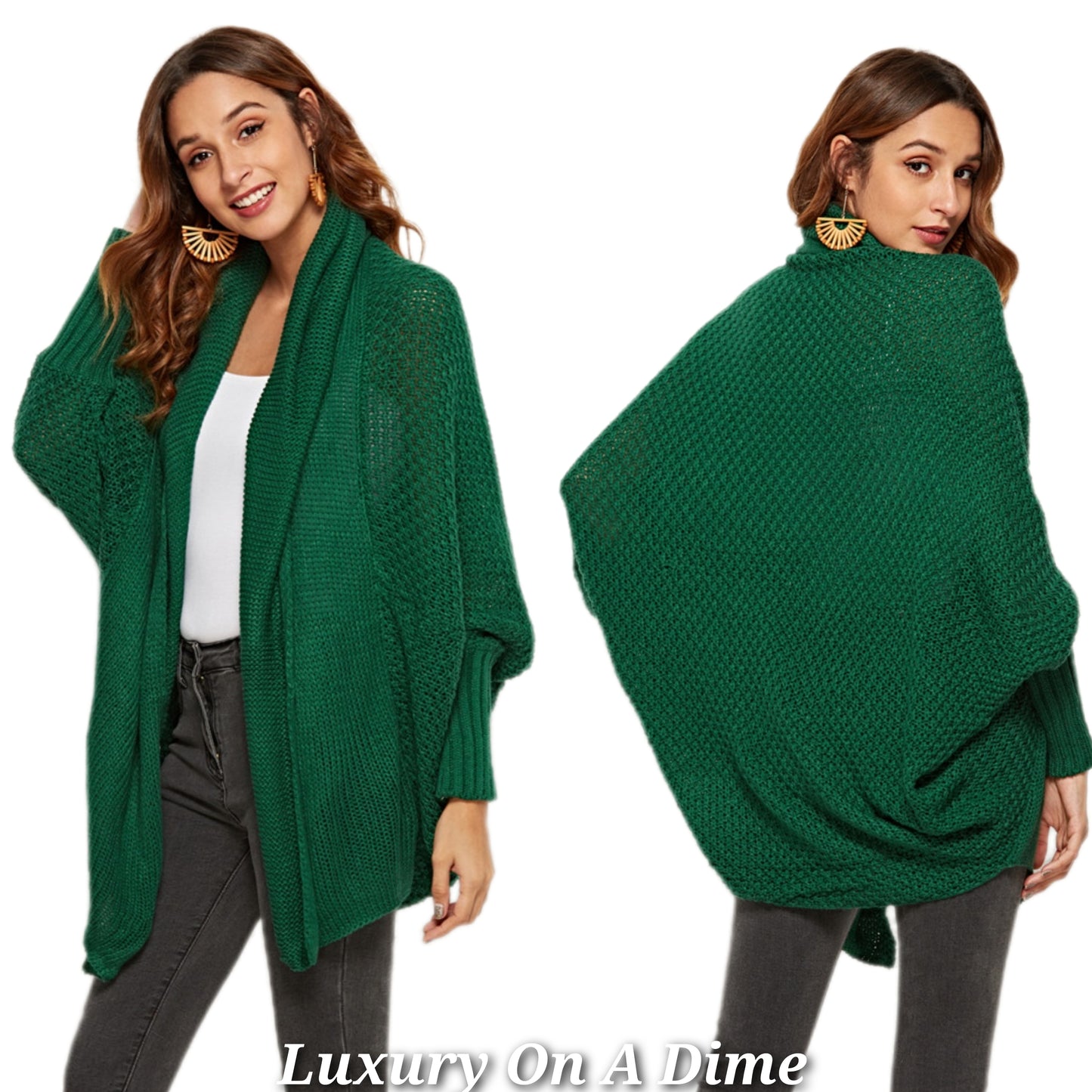 Oversized Knit Cardigan Batwing Sleeve Lightweight Baggy Open Front Sweater