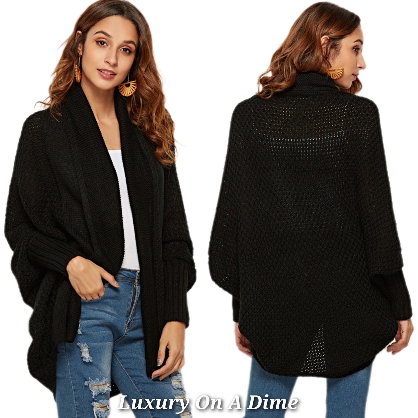 Oversized Knit Cardigan Batwing Sleeve Lightweight Baggy Open Front Sweater