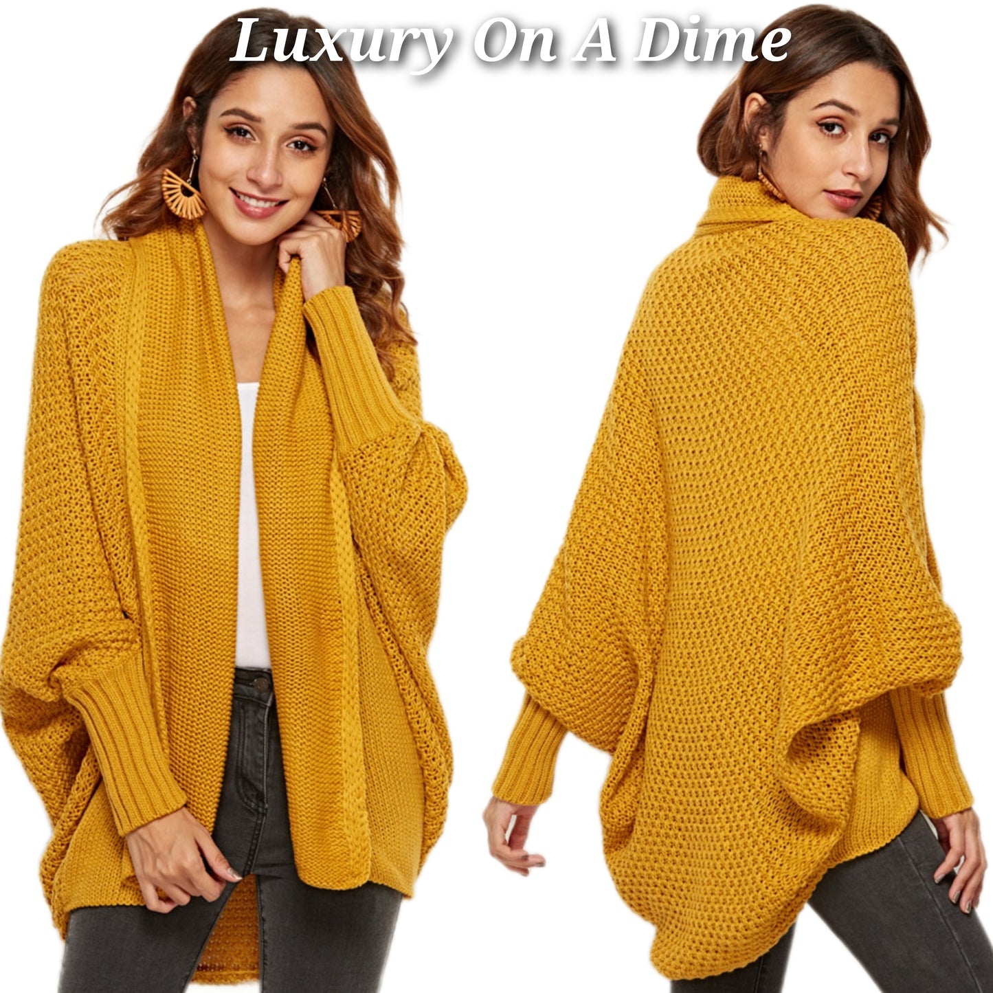 Oversized Knit Cardigan Batwing Sleeve Lightweight Baggy Open Front Sweater