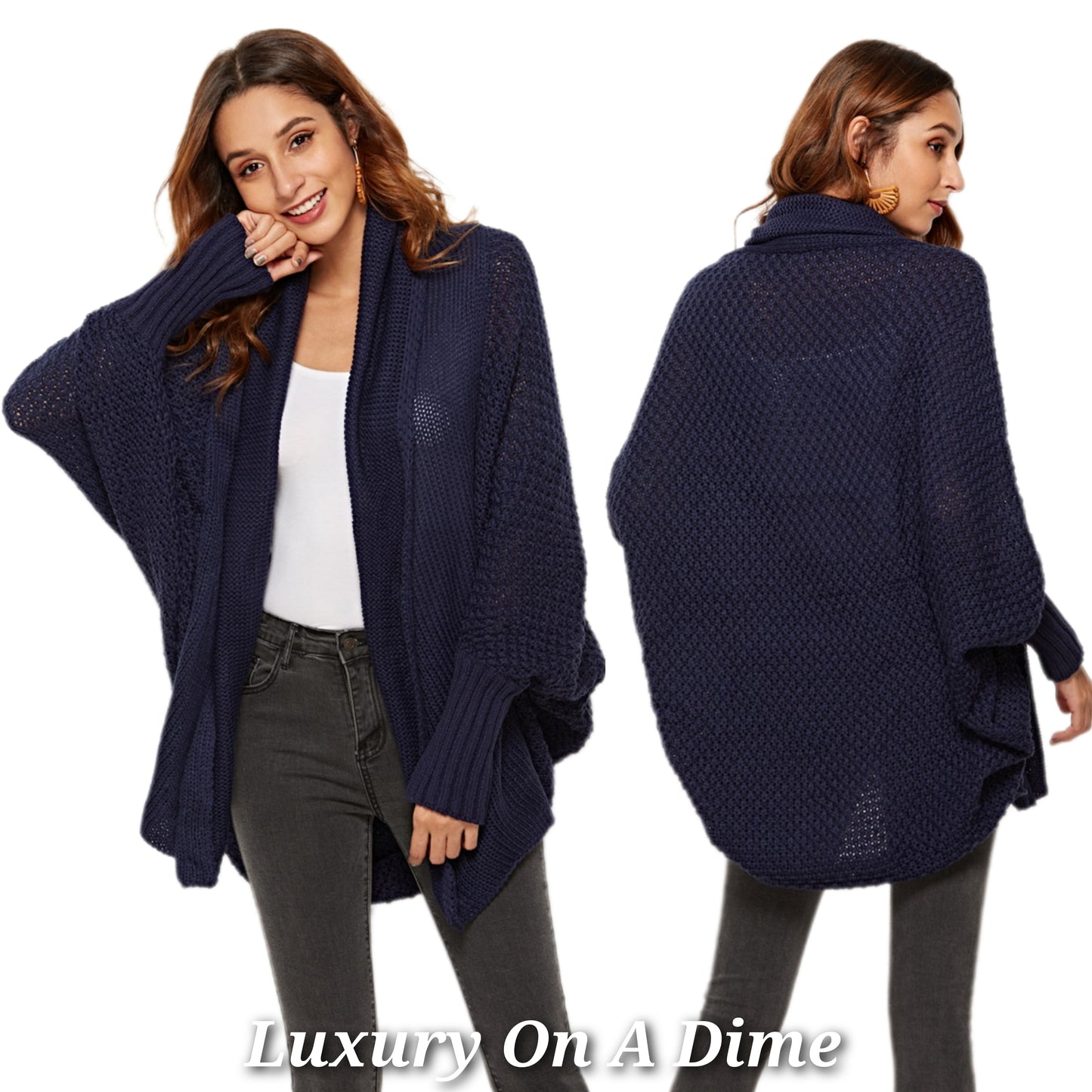 Oversized Knit Cardigan Batwing Sleeve Lightweight Baggy Open Front Sweater