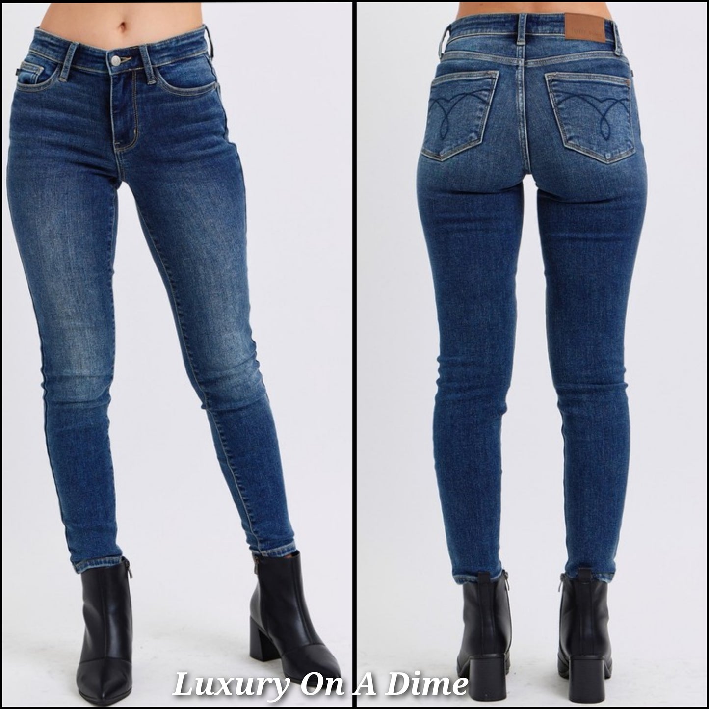 Judy Blue Thermal Mid-Rise Waist Stretchy Skinny Jeans Slim Fit Denim Pants Classic Ankle