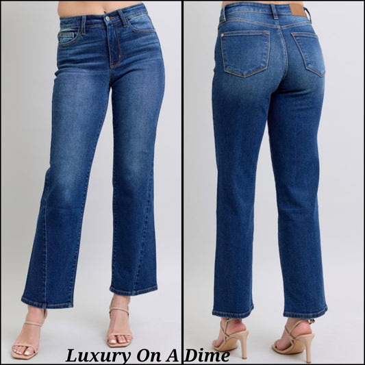 Judy Blue High-Rise Straight Leg Denim Pants Wrap Side Seam Slim Fit Jeans