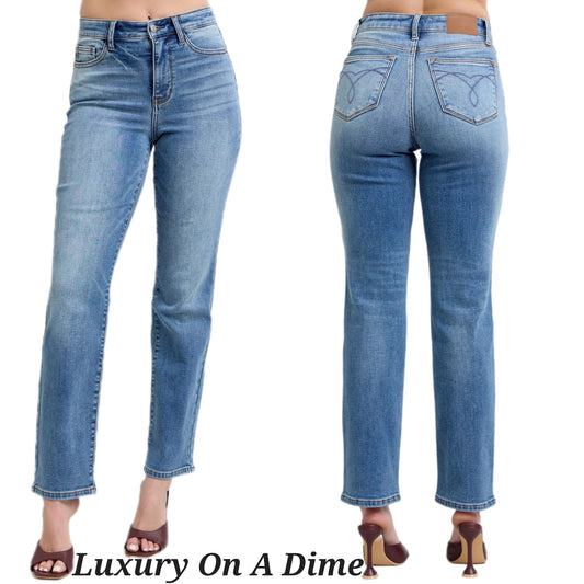 Judy Blue Thermal High-Rise Straight Leg Winter Retro Denim Pants Slim Fit Jeans