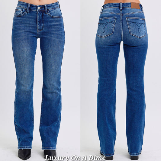 Judy Blue Thermal Mid-Rise Waist Bootcut Jeans Winter Slim Fit Denim Pants