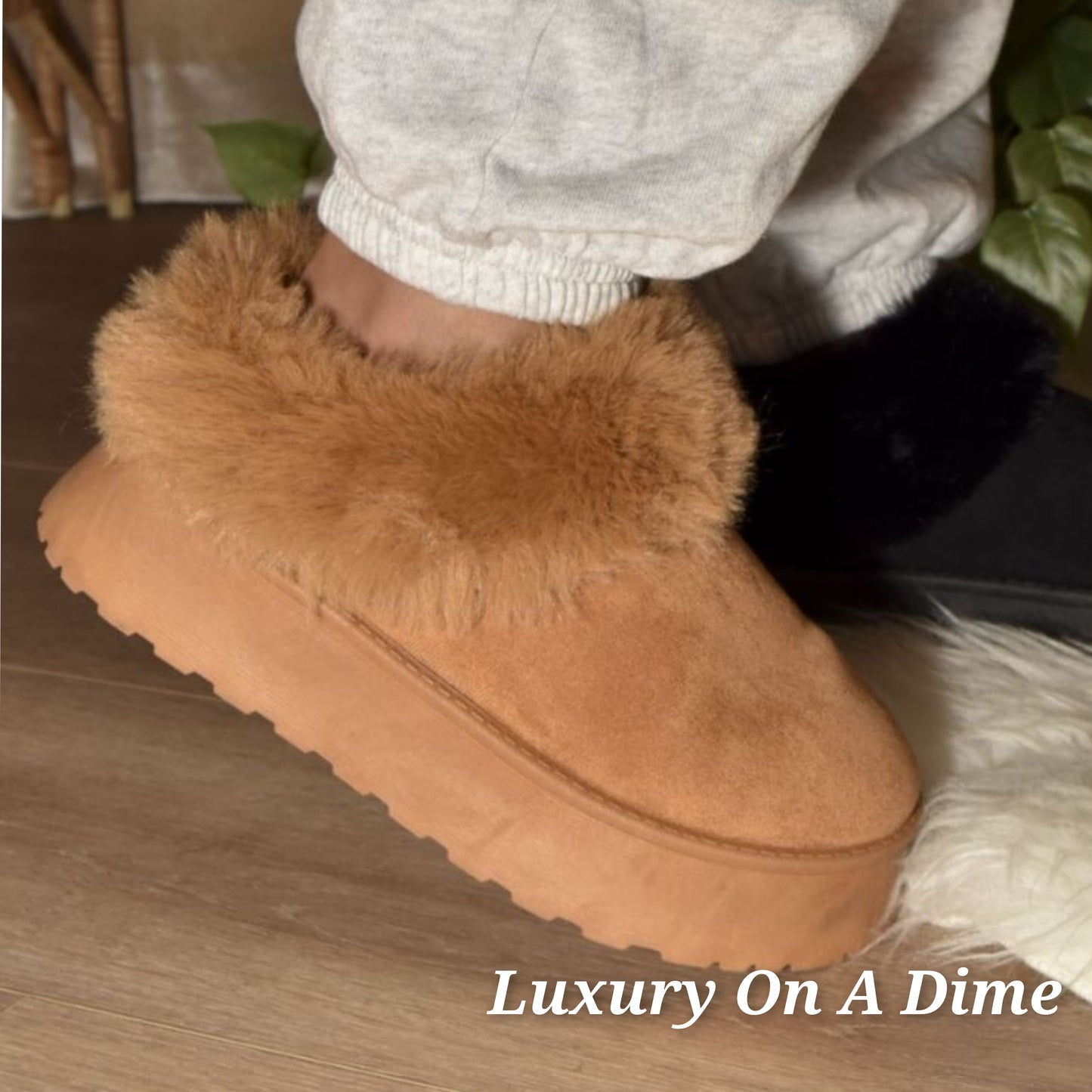 Wild Diva Platform Slippers Tazzette Plush Faux Fur Boots Slip-on Vegan Suede Shoes