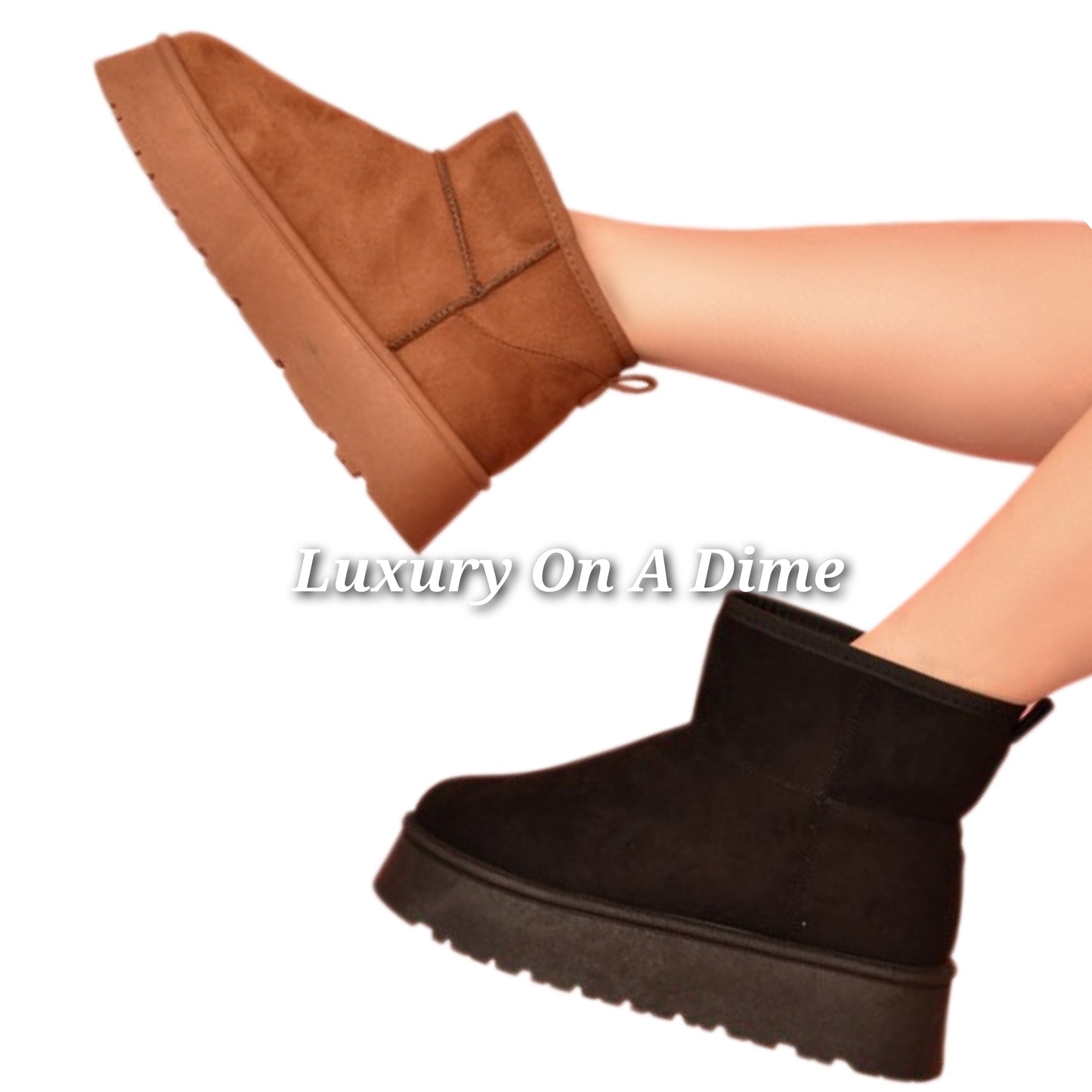 Wild Diva Platform Classic Mini Boots Faux Fur Slip-on Ankle Bootie Winter Shoes