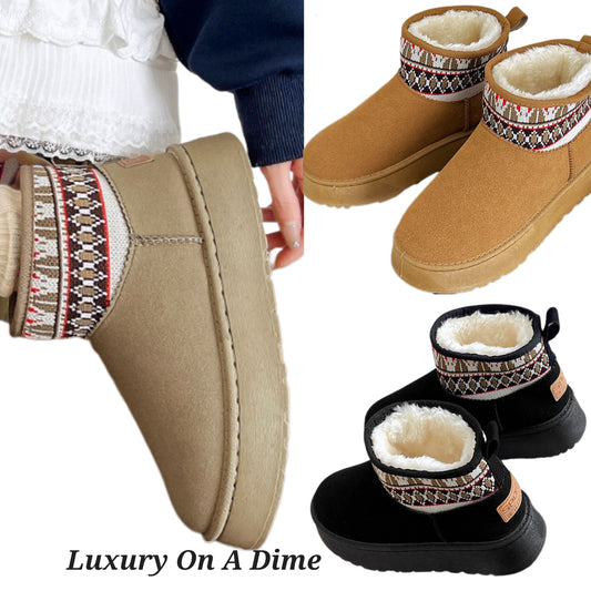 Thermal Platform Knit Ankle Classic Mini Boots Antherson Plush Faux Fur Slip-on Shoes