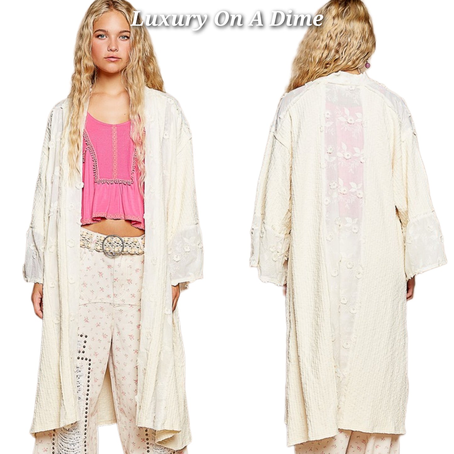 POL Lace Patchwork Oversized Granny Retro Floral Boho Ribbed Longline Cardigan