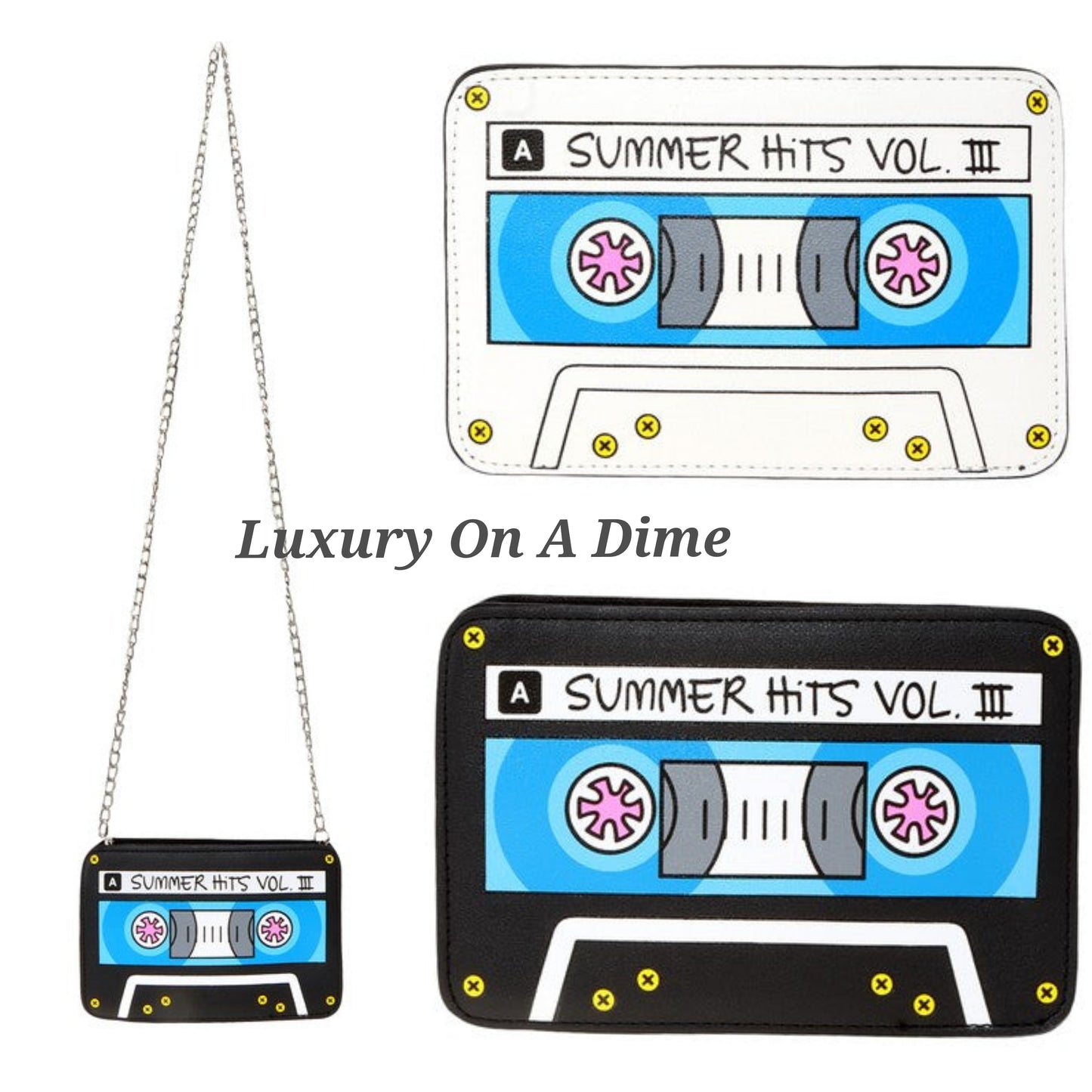 Retro 80s Vintage Cassette Tape Novelty Purse Convertible Clutch Crossbody Bag