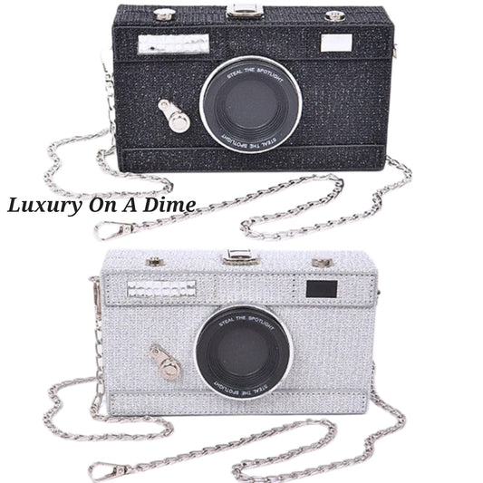 Vintage Camera Retro Purse Convertible Metallic Clutch Crossbody Novelty Bag