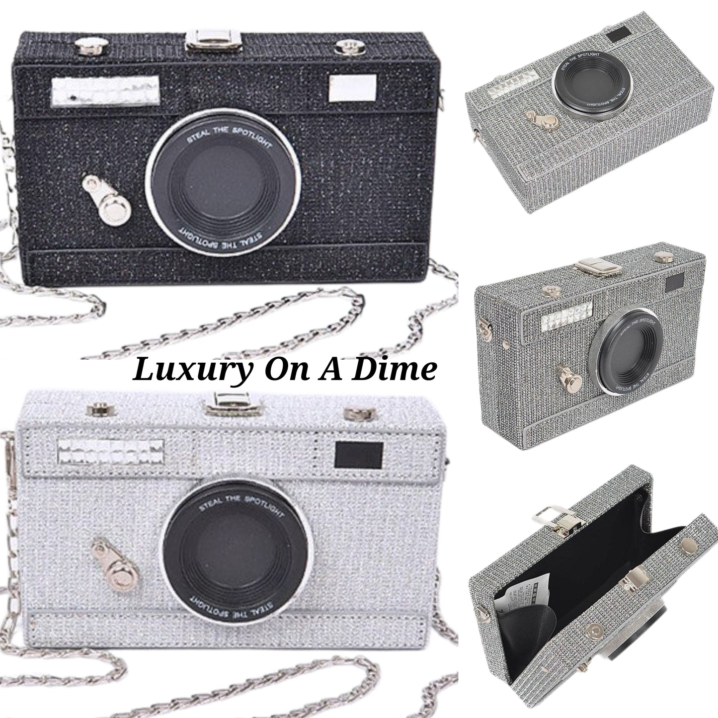 Vintage Camera Retro Purse Convertible Metallic Clutch Crossbody Novelty Bag