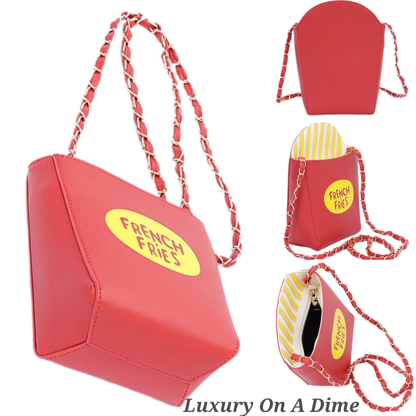 French Fries Purse Novelty Shoulder Chain Crossbody Handbag Cosplay Food Bucket Bag