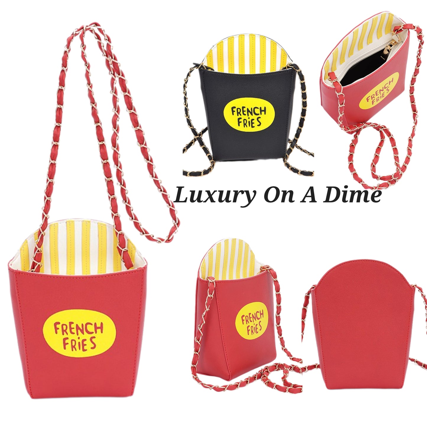 French Fries Purse Novelty Shoulder Chain Crossbody Handbag Cosplay Food Bucket Bag