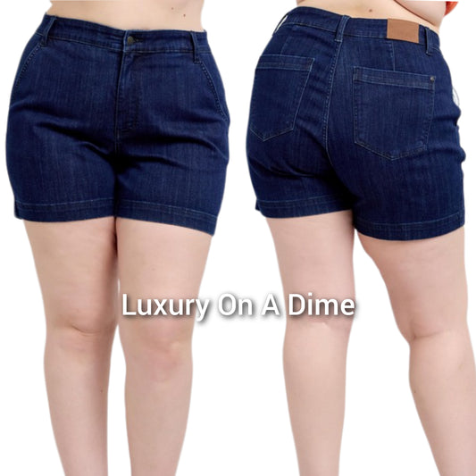 Judy Blue High-Rise Relaxed Boyfriend Fit Dark Jean Mid-length Classic Denim Shorts Plus Size