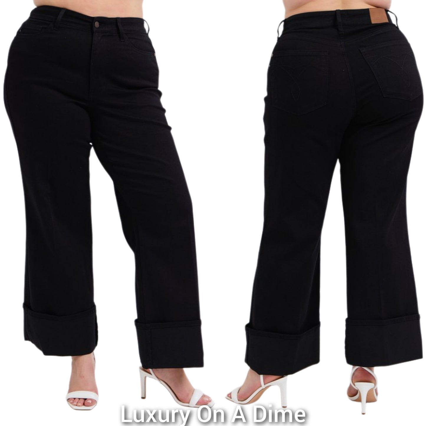Judy Blue Retro High-Rise Waist Slim Fit Cuffed Wide Leg Pants Leg Denim Jeans Pus Size Available