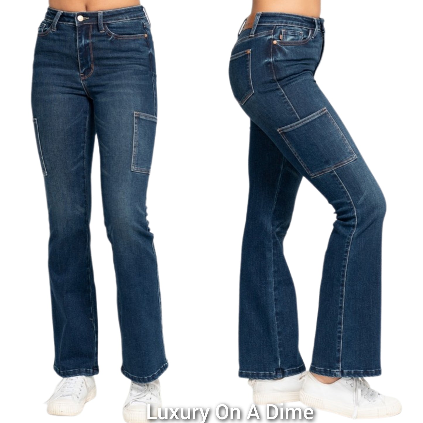 Judy Blue High-Rise Cargo Pocket Slim Fit Bootcut Retro 90s Jeans Denim Pants