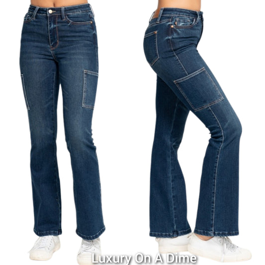 Judy Blue High-Rise Cargo Pocket Slim Fit Bootcut Retro 90s Jeans Denim Pants