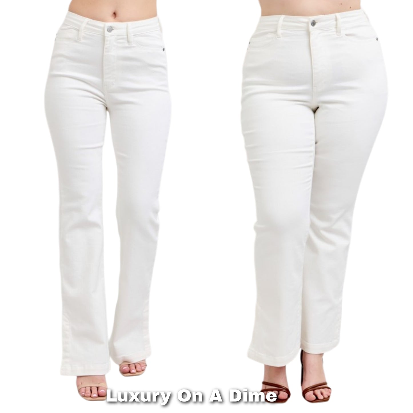 Judy Blue Tummy Control High-Rise Slit Hem Bootcut Slim Fit Jeans Denim Pants Plus Size Available