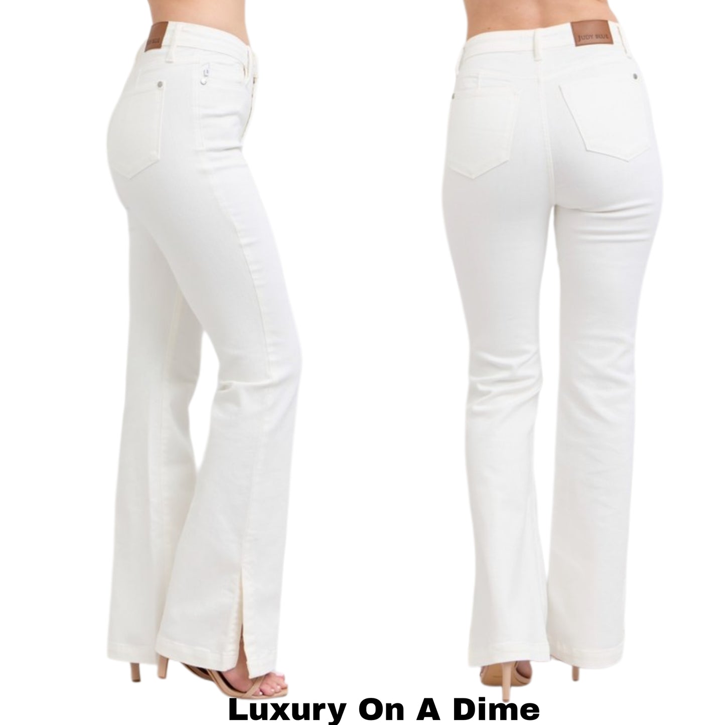 Judy Blue Tummy Control High-Rise Slit Hem Bootcut Slim Fit Jeans Denim Pants Plus Size Available