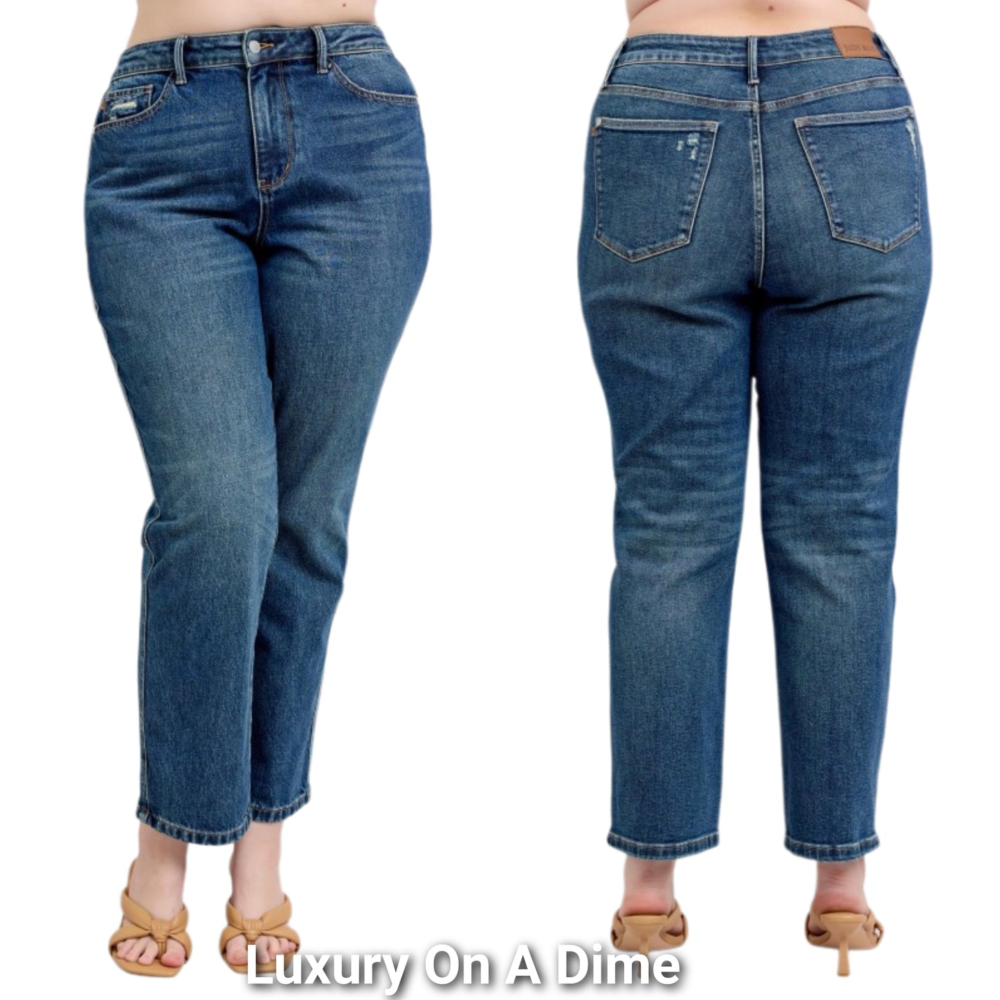 Judy Blue Rigid Magic High-Rise Tummy Jeans Straight Leg Relaxed Denim Pants Plus Size Available