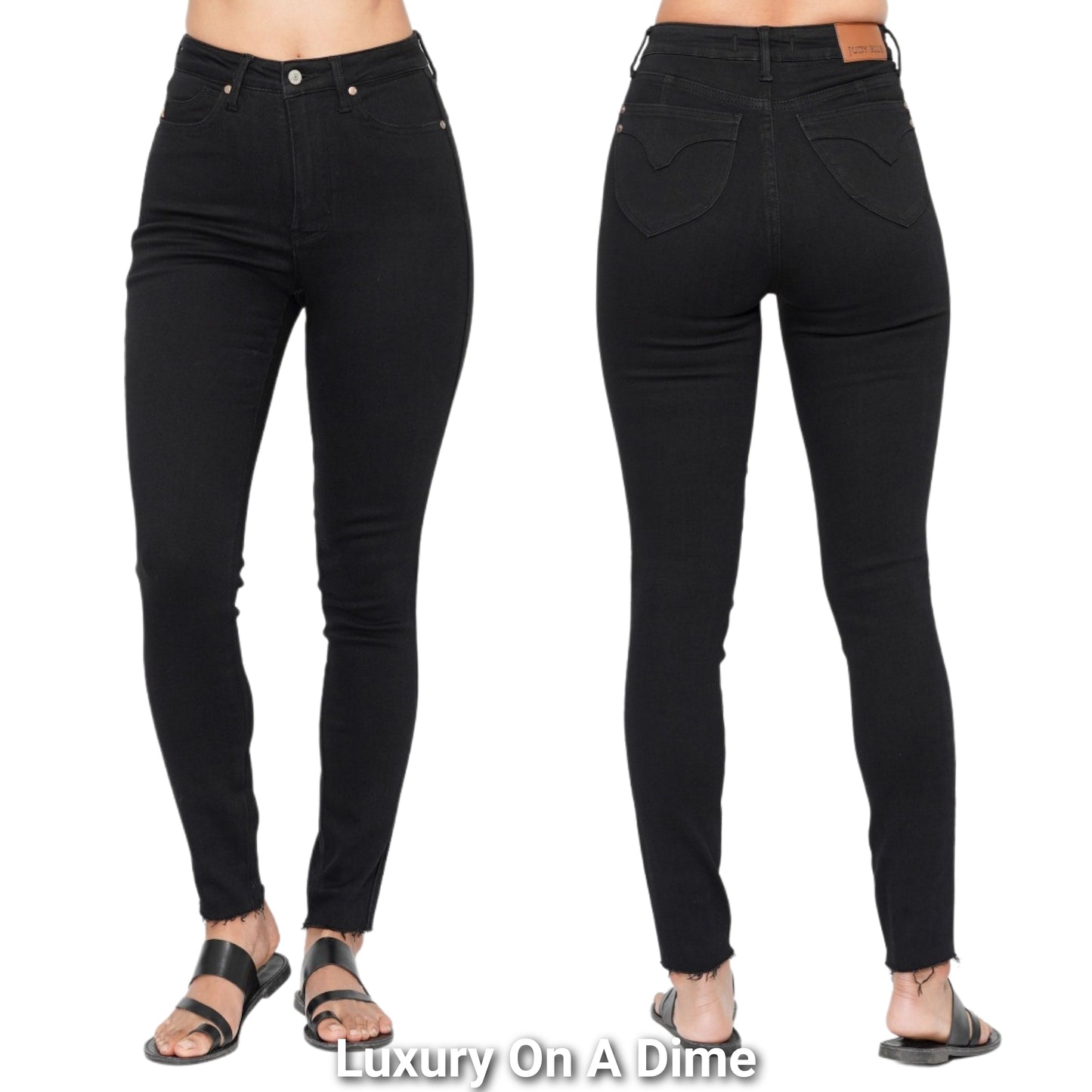 Judy Blue High-Rise Tummy Control Slim Fit Denim Pants Raw Frayed Hem Skinny Jeans Plus Size Available