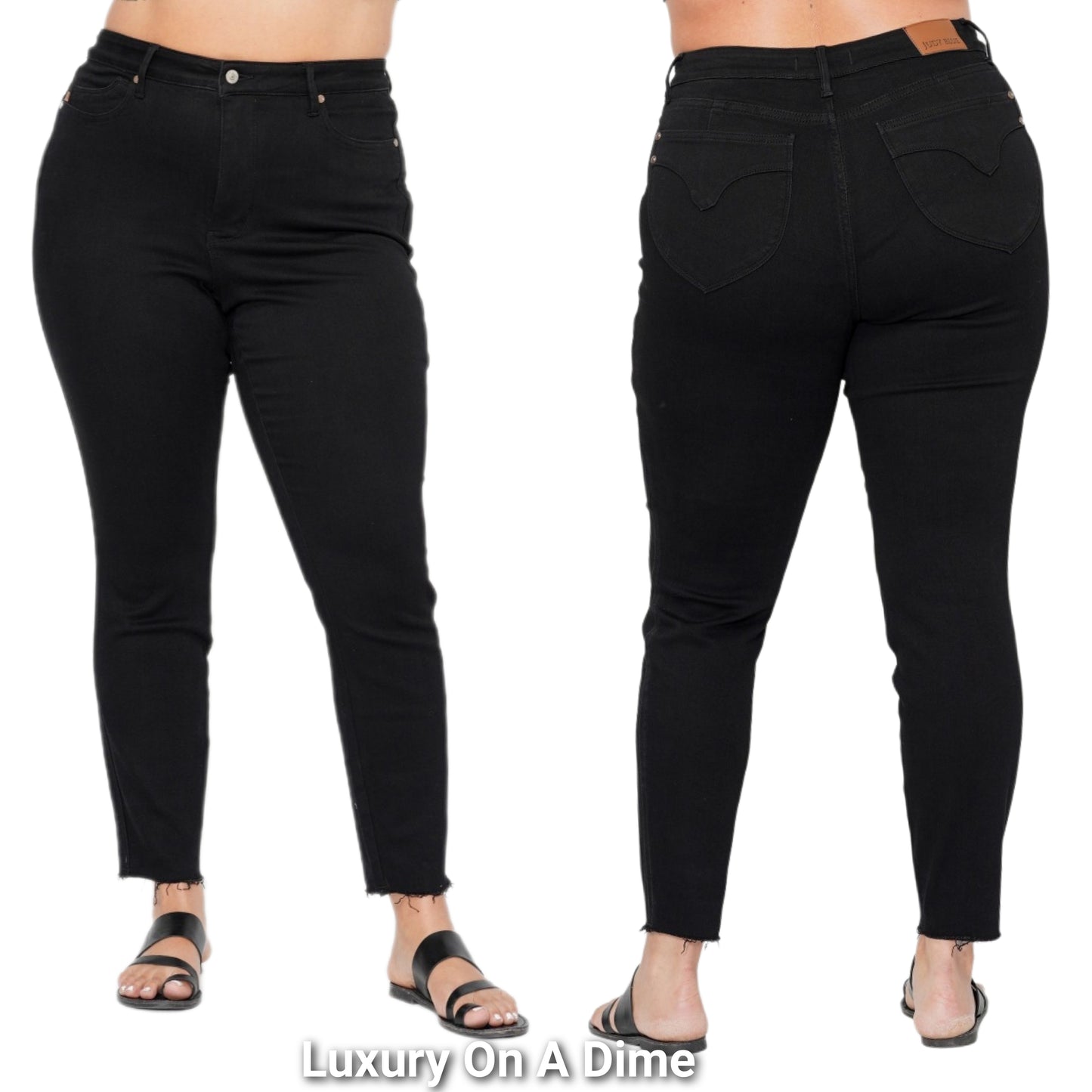 Judy Blue High-Rise Tummy Control Slim Fit Denim Pants Raw Frayed Hem Skinny Jeans Plus Size Available
