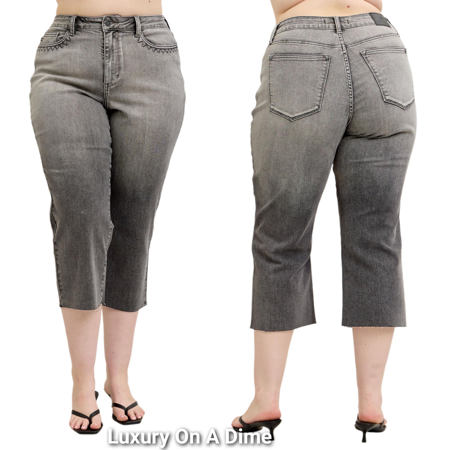Judy Blue High-Rise Embroidered Hip Wide Leg Capri Pants Relaxed Fit Denim Jeans Plus Size Available