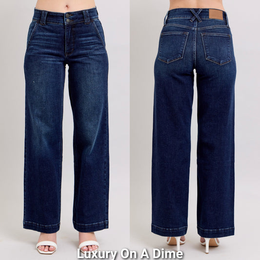 Judy Blue High-Rise Double Button Waist Pants Relaxed Baggy Wide Leg Denim Jeans