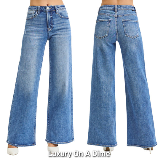 RISEN High-Rise Waist Pants Relaxed Boyfriend Fit Baggy Wide Leg Denim Jeans Plus Size Available
