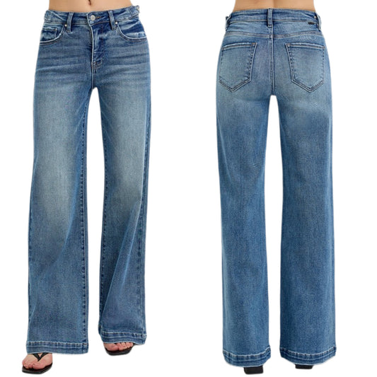 RISEN Tummy Control High-Rise Denim Adjustable Waist Pants Wide Leg Jeans Plus Size Available