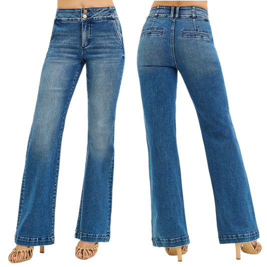 RISEN High-Rise Tummy Control Double Button Bootcut Slim Fit Jeans Denim Pants Plus Size Available