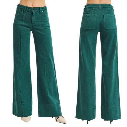 RISEN Mid-Rise Tummy Control Slim Fit Waist Baggy Wide Leg 70s Pants Denim Jeans Plus Size Available