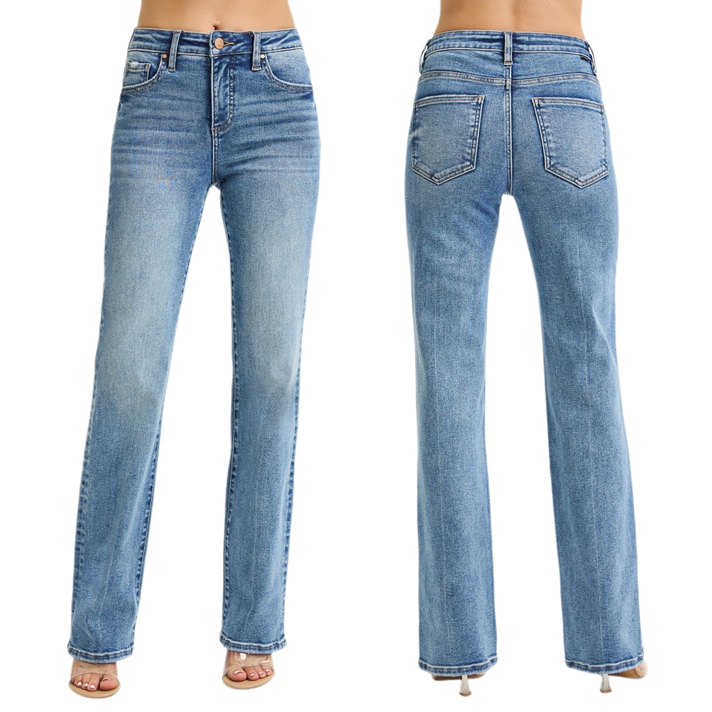 RISEN High-Rise Waist Tummy Control Slim Fit Pants Straight Leg Denim Jeans Plus Size Available