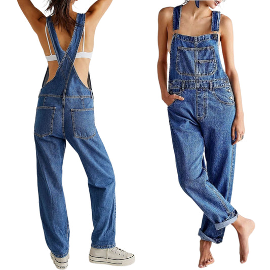 Retro 90s Pocket Denim Straight Leg Dungaree Sleeveless Jean Pant Overalls